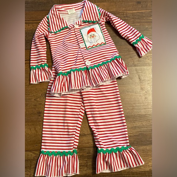 Unknown Pajamas Red White Ruffle Striped Long Sleeve Santa